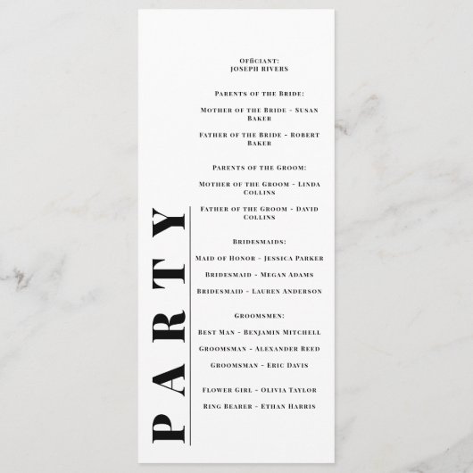 Minimalistische, moderne Hochzeitsprogramme Programm (Rückseite)