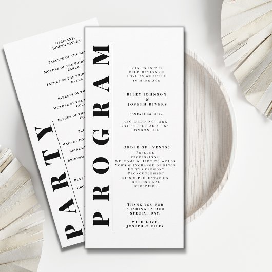 Minimalistische, moderne Hochzeitsprogramme Programm