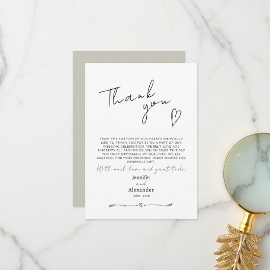 Minimalistische moderne Hochzeitswohnung Dankeschö Dankeskarte (Vorderseite/Rückseite Beispiel)