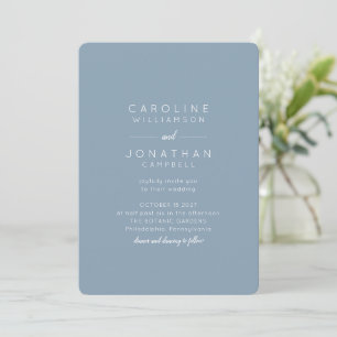 Minimalistische moderne Hochzeitszeit Dusty Blue Einladung