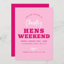 Minimalistische moderne Hot Pink Hens Weekend Tour Einladung