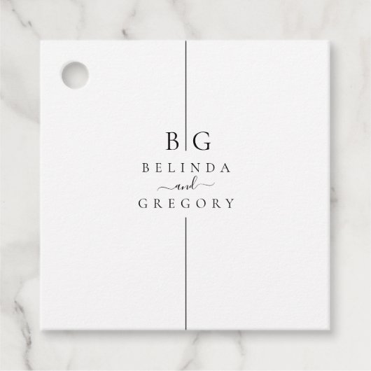 Minimalistische moderne Inline-Monogramm-Hochzeit Geschenkanhänger (Vorderseite)