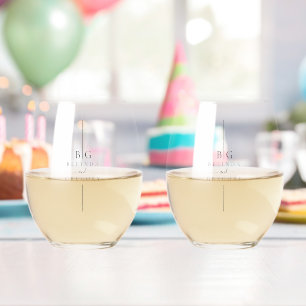 Minimalistische moderne Inline-Monogramm-Hochzeit Weinglas Ohne Stiel