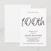 Minimalistische moderne Kalligraphie 100. Geburtst Einladung (Vorne/Hinten)