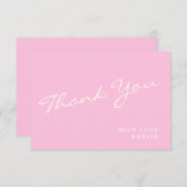 Minimalistische moderne Kalligraphie Pink Name Vie Dankeskarte (Vorne/Hinten)