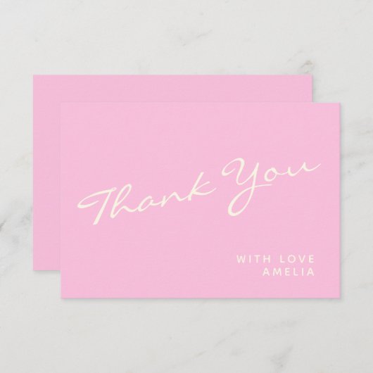 Minimalistische moderne Kalligraphie Pink Name Vie Dankeskarte (Vorne/Hinten)