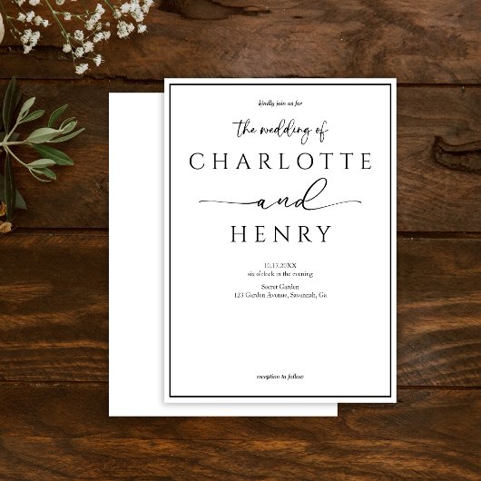 Minimalistische moderne kalligraphische Hochzeit Einladung