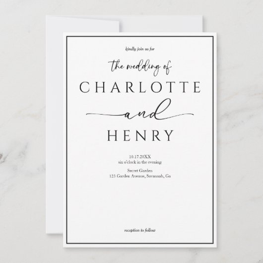 Minimalistische moderne kalligraphische Hochzeit Einladung (Vorderseite)