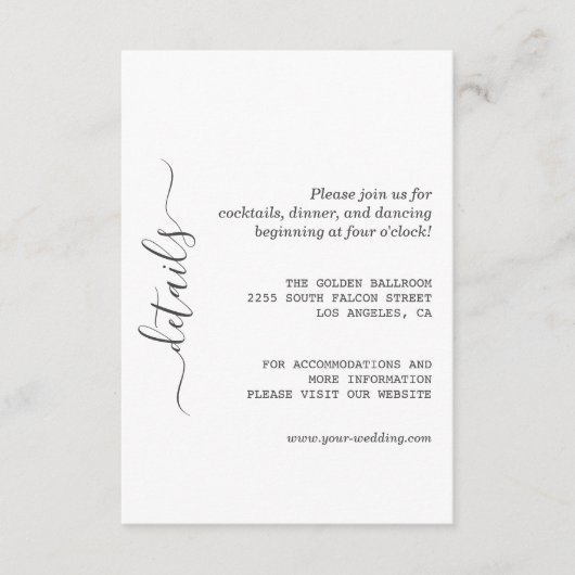 Minimalistische moderne kalligraphische Hochzeitde Begleitkarte (Vorderseite)