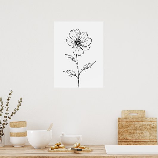 Minimalistische Moderne Kunst - Single Bloom Line  Poster (Küche)