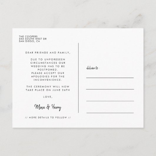 Minimalistische moderne Liebe: Patientenaktualisie Postkarte (Rückseite)