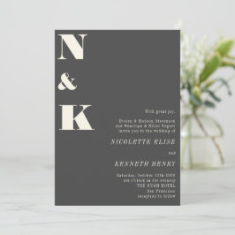 Minimalistische moderne Monogram Black Bold Weddin Einladung