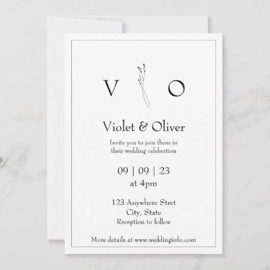 Minimalistische moderne Monogram Black & White Wed Einladung (Vorderseite)