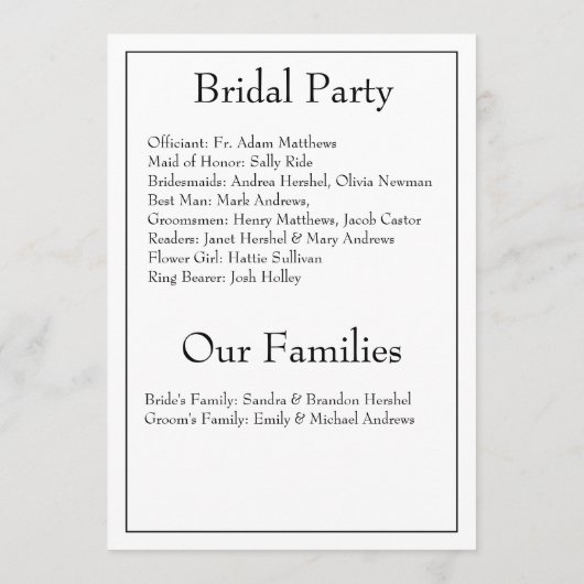 Minimalistische moderne Monogram Black & White Wed Programm (Rückseite)