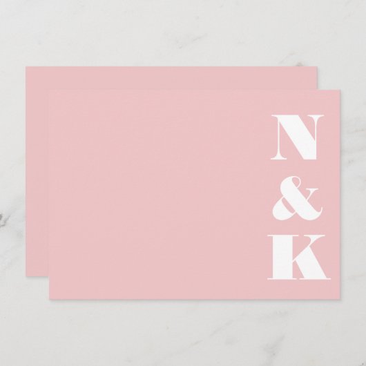Minimalistische moderne Monogramm-Blush-Pink-Hochz Mitteilungskarte (Vorne/Hinten)