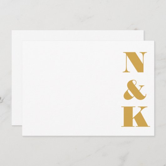 Minimalistische, moderne Monogramm-Gelbe Hochzeitn Mitteilungskarte (Vorne/Hinten)