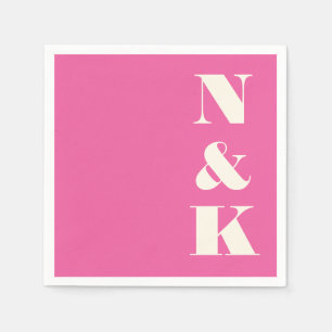 Minimalistische moderne Monogramm-Heißrosa-Hochzei Serviette