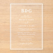 Minimalistische moderne Monogramm-Hochzeit klar Acryleinladungen (Vorderseite)