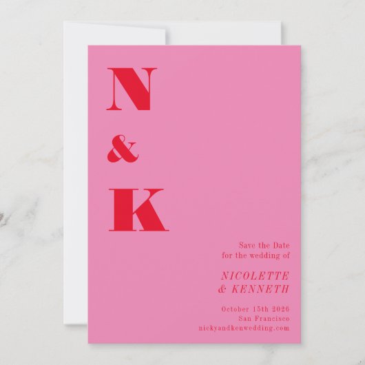 Minimalistische moderne Monogramm rosa, fett angez Save The Date (Vorderseite)
