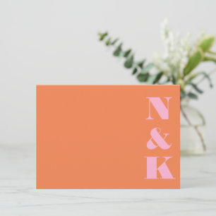 Minimalistische moderne Monogramm-Rosa- und Orange Mitteilungskarte