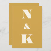 Minimalistische moderne Monogramm-Safran Gelbe Hoc Einladung (Vorne/Hinten)