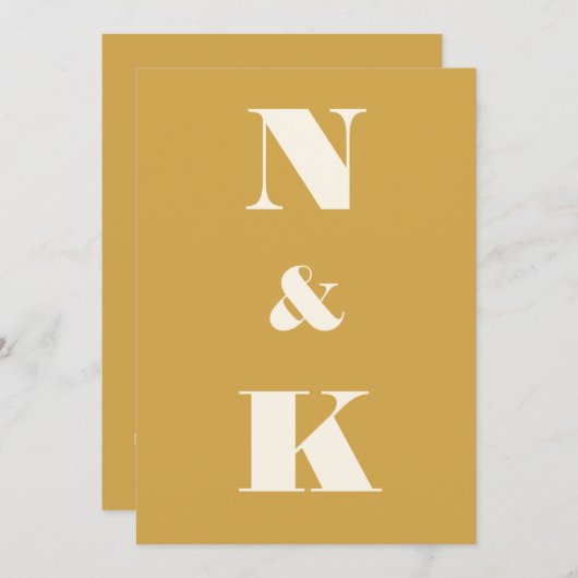 Minimalistische moderne Monogramm-Safran Gelbe Hoc Einladung (Vorne/Hinten)