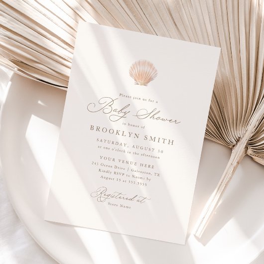 Minimalistische moderne Muschel Beach Baby Dusche Einladung