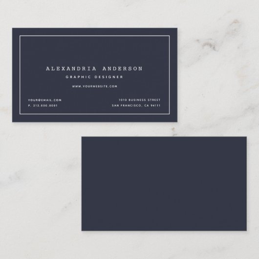 Minimalistische, moderne Navy Blue Business Card Visitenkarte (Vorne/Hinten)
