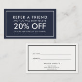 Minimalistische moderne Navy Blue-Referenz Empfehlungskarte (Vorne/Hinten)