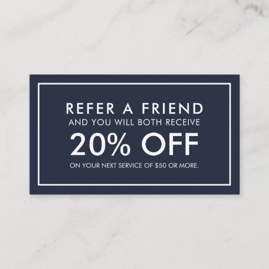 Minimalistische moderne Navy Blue-Referenz Empfehlungskarte (Vorderseite)