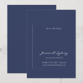 Minimalistische moderne Navy Blue Script Hochzeit Save The Date (Vorne/Hinten)