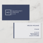 Minimalistische moderne Navy-Blue & White-Reversib Visitenkarte (Vorne/Hinten)