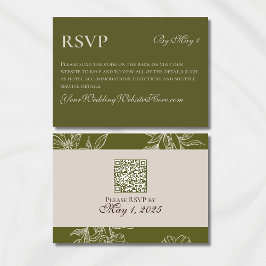 Minimalistische moderne Olive Green Wedding QR RSVP Karte