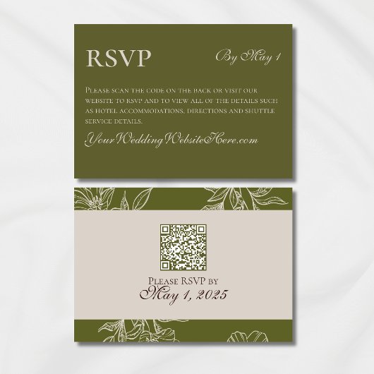 Minimalistische moderne Olive Green Wedding QR RSVP Karte