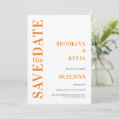 Minimalistische, moderne Orangenhochzeit Rette Save The Date (Stehend Vorderseite)