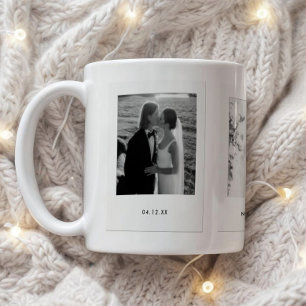 Minimalistische moderne Paar-3-Fotos-Hochzeit Kaffeetasse