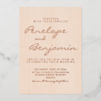Minimalistische moderne Peach Script Hochzeit Rose