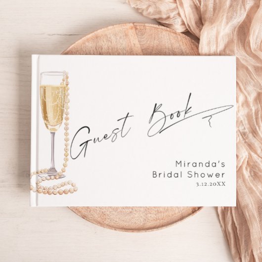 Minimalistische moderne Perlen und Prosecco Bridal Gästebuch