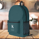 Minimalistische moderne Rauchgrüne Große Ursprünge Bedruckter Rucksack<br><div class="desc">Ein minimalistisches vertikales Design in elegantem Stil mit einer duskygrünen Farbe und großen typografischen Initialmonogramm. Der Text kann einfach für ein einzigartiges Design angepasst werden!</div>