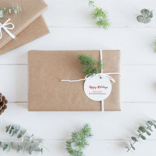 Minimalistische moderne Red Happy Holidays Geschen Runder Aufkleber