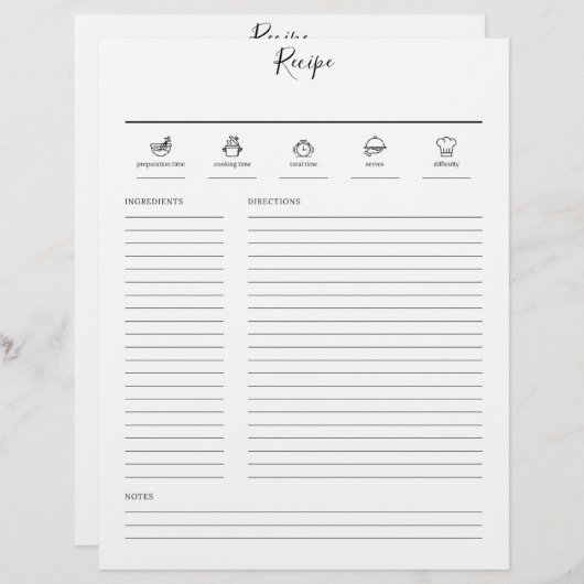 Minimalistische moderne Rezept-Cookbook-Seite (Vorne/Hinten)