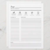 Minimalistische moderne Rezept-Sheet-Cookbook-Seit (Vorne/Hinten)