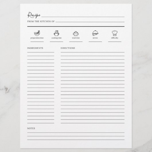 Minimalistische moderne Rezept-Sheet-Cookbook-Seit (Rückseite)