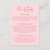 Minimalistische, moderne rosa Hochzeitdetails Begleitkarte (Vorderseite)