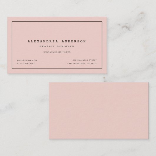 Minimalistische, moderne, rosafarbene Visitenkarte (Vorne/Hinten)