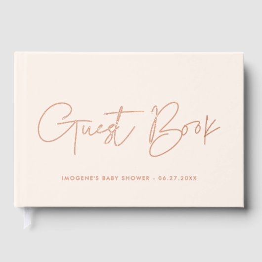 Minimalistische moderne Rose Gold Foil Babydusche Gästebuch (Vorderseite)