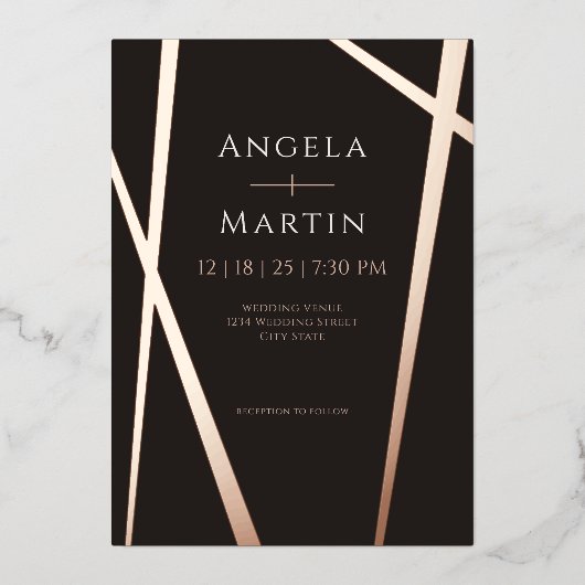 Minimalistische moderne Rose Schwarz Folieneinladung (Vorderseite)