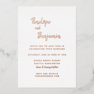 Minimalistische moderne Rosenhochzeit mit Foto Folieneinladung