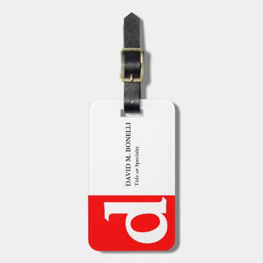 Minimalistische moderne rote Monogramm Gepäckanhänger (Vorderseite vertikal)