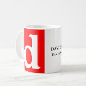Minimalistische, moderne, rote Monogramm Kaffeetasse (Vorderseite Links)